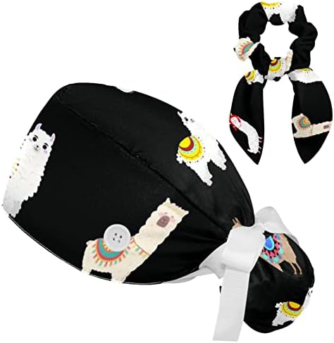 Chapéus de esfrega bouffante com botões Bandada de moletom e banda de cabelo Caps de bufante cirúrgico
