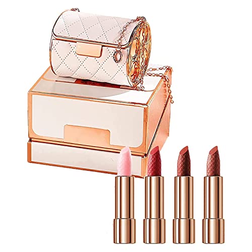 ASSOTE VELVET Matte Lipstick Set com bolsa de corrente de glamour, 4 cores Lip Stick com pacote de bolsa de corrente,