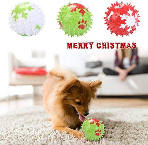 Vehomomy Christmas Squeaky Dog Toys - 3pcs picante para mascar bolas com padrão de floco de neve, bola de cães de