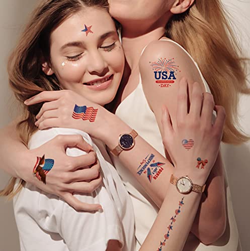 4 de julho Tatuagens Decorações 140pcs EUA Patriótico Tatuagens temporárias para crianças Mulheres American