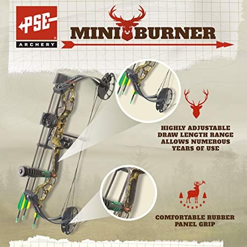 PSE Archery Mini Burner Composto composto de caça ao arco-mar-mar-mão direita-preto-25-40