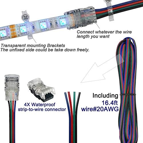 Kit de conectores de faixa de luz LED, 10mm 4 mm 4 pinos impermeabilizados 5050 RGB Conectores de