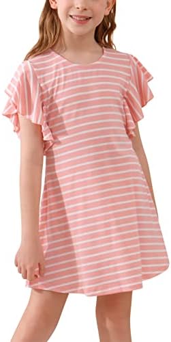 Gorlya Girls Flutter Sleeve Casual Curvy Tunic Dress Shift Swing A-Line T-shirt Sundress para 4-14T