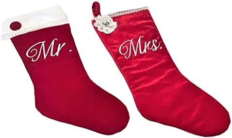 HL Home Red Sra. Stocking e Sr. Santa Stocking Christmas Mantel Decoration Comprimento de 19,5 'Comprimento