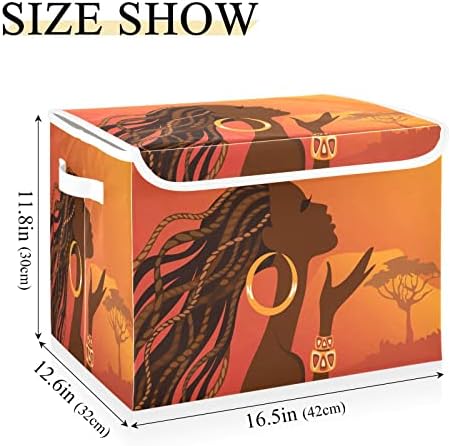 Krafig Art African Woman Orange Caixa de armazenamento dobrável Orange Bins de recipientes para organizadores de
