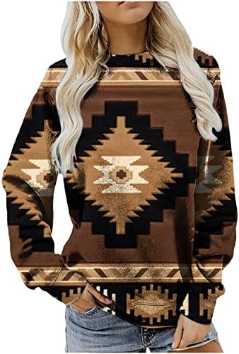 Mulheres Western asteca Aztec Camisa étnica Vintage Geométrico Gráfico Gráfico Gráfico Crewneck Blusa Fit Loose