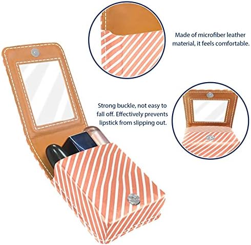 Caixa de batom com espelho pastel listra rosa padrão suporte labial de brilho portátil caixa de armazenamento