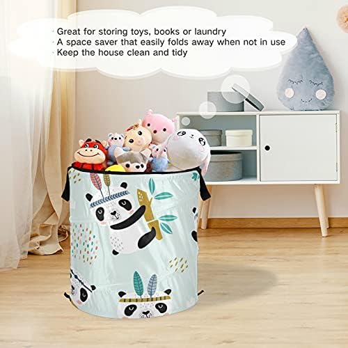 Cute panda Pop Up Up Laundry Horse com tampa de zíper cesta de roupa dobrável com alças Organizador