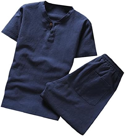 Kawayi Mens de 2 peças de tamanho grande camisa de cor sólida e calças de cordas