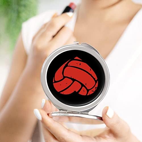 Volleyball Heart Compact Pocket Mirror Travel Travel Mirror Cosmético dobrável Dupla late