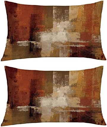 Capas de travesseiros abstratos de laranja queimados 12x20 Abstract Rust Art Painting Decorativo Passagem