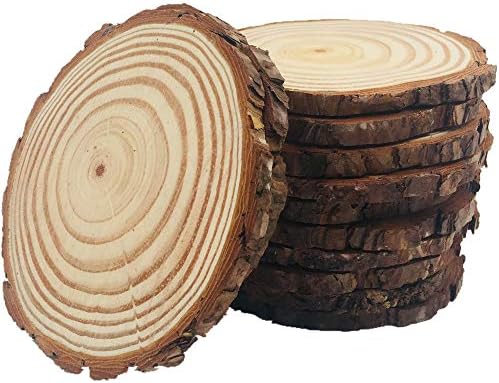 10pcs de madeira fatias de madeira 4-4,7 polegadas inacabadas naturais com casca de árvore diâmetro