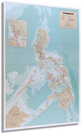 Historix 1990 Mapa das Filipinas - 24x36 polegadas - Mapas das Ilhas Filipinas - Inclui Inserção de Metro Manila