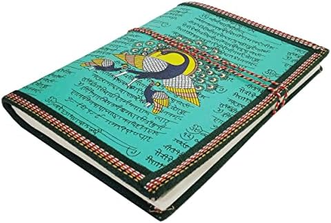 Diário de papel artesanal do Purpledip/Jornal/Notebook com pintura de pavões no design tradicional indiano; Corda de algodão para travar em estilo antigo