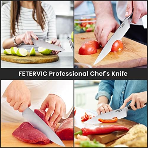 Faca de chef fester, 8 polegadas super nítidas faca de cozinha profissional com apontador de facas, faca