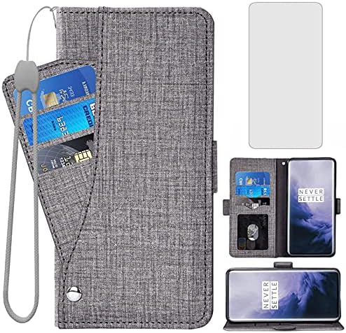 ASUWISH compatível com o protetor de tela de vidro temperado com carteira OnePlus 7 Pro e estojos telefônicos