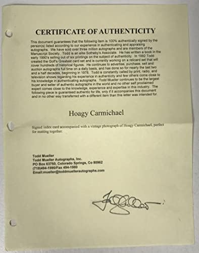 Hoagy Carmichael assinou assinatura vintage autografada 8.5x11 - display - COA Lifetime