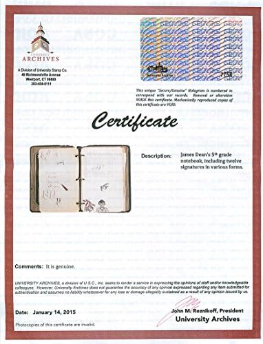 James Dean 1.5x3.5 amostra de caligrafia do notebook da 5ª série JSA Slab 8947584