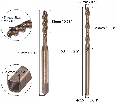 UXCELL M3 x 0,5 Tap de flauta em espiral e conjunto de brocas de torção de 2,5 mm, métrica M35 cobalto de alta