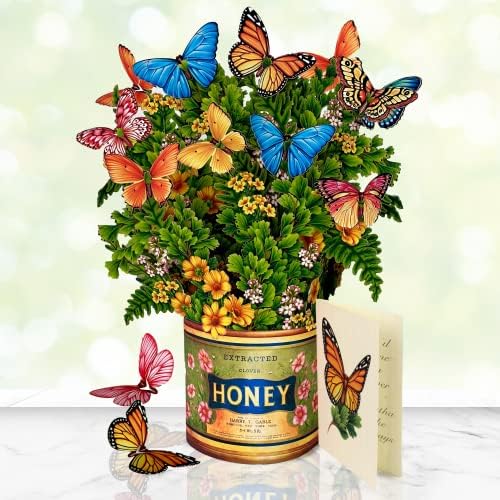 Cartões pop -up de papel fresco, Lillies Lupines + Butterfly Buttercup, conjunto de dois bouquets de pop -up