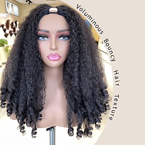 Nova textura de cabelo sintético de peruca Afro Curly V Part com cachos exclusivos na ponta de 20 polegadas