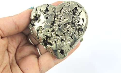 Coração de pedra de pirita a jato do Peru - Tolas Energia Dourada/Pedra Protetora/Cristal para a Abundância