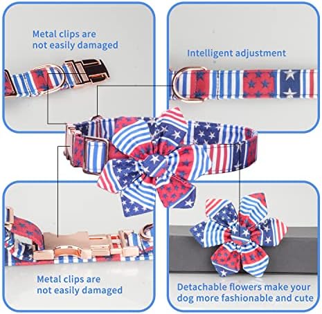 Loiiheii American Flag Dog Collar, com gravata de arco e flor, 4 de julho de colarinho de cachorro
