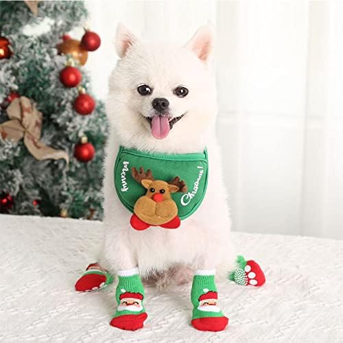 4 PCS Anti-Slip Christmas Dog Socks para pequenos cães médios gatos + Natal CAG CAT BANDANA BIB