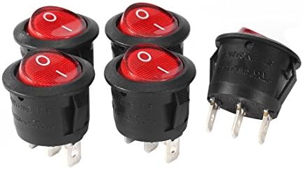 Aexit 5pcs Mini comutadores Red Lâmpada 3 Terminal SPST 2 Posição E/S Botão redondo DOT LED LIGHT BOOKER