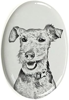 Terrier galês, lápide oval de azulejo de cerâmica com a imagem de um cachorro