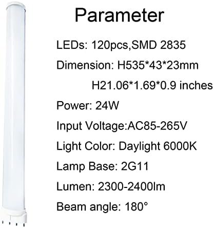 24W 2G11 Base de 4 pinos Lâmpada LED LUZ DE DIA 6000K, 2G11 Plugue LED e reproduzir tubo de LED 2G11