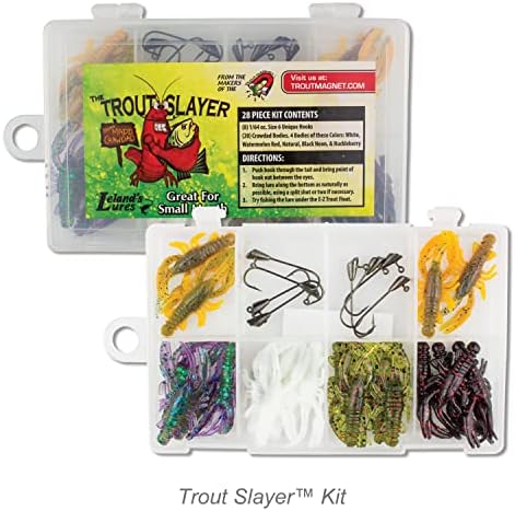 Trout Magnet Trout Slayer Kit de pesca de 28 peças, inclui 20 corpos de Crawdad e 8 ganchos de haste longos de