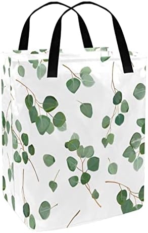 Folhas verdes cesto de lavanderia dobrável com estampa de planta, cestas de lavanderia à prova