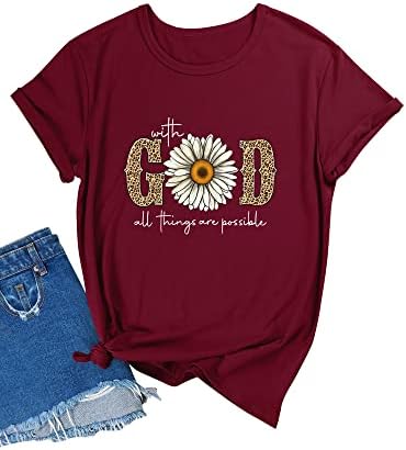OUNA com Deus, todas as coisas são possíveis camisetas de flores Faith Sayings Daisy Leopard