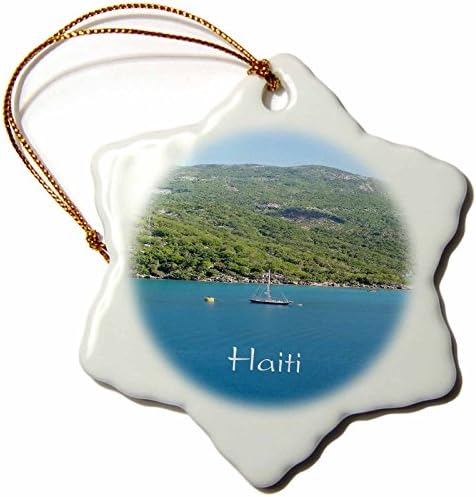 3d Rose Image of Sailboat em Labadee Haiti Harbor contra Mountain & Sky Snowflake Porcelain Ornament,