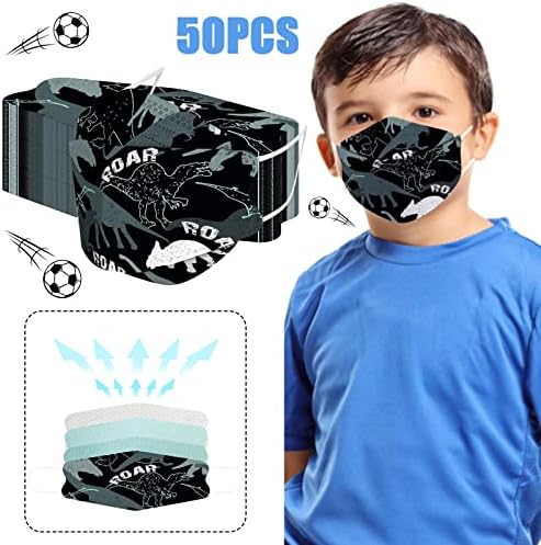 JMETRIE 50pcs máscara facial descartável para crianças, rabiscos de futebol máscara confortável respirável