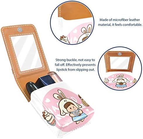 Caixa de batom de Oryuekan com espelho bolsa de maquiagem portátil fofa bolsa cosmética, bolo de morango de