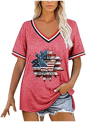 Camisetas femininas camisetas americanas camisetas de girassol listras de estrela de girassol tampas gráficas