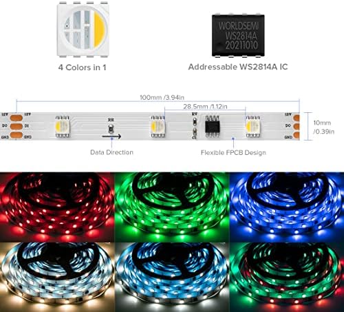 Luzes de faixa LED SEZO WS2814 RGBW RGBW 4-em 1 RGB+Branco quente 2700-3000k 32,8ft/10m 30leds/m