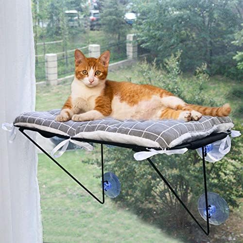 Polas de janela de gato, assento da janela de rede de gatos com 4 xícaras de sucção resistentes, cama de janela