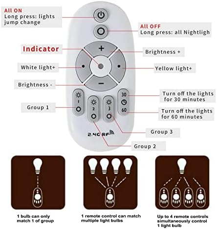 Erkangsm Smart LED Bulb Bulb Dimmable com controle remoto E27 9W Bulbos de cor e brilho ajustáveis,
