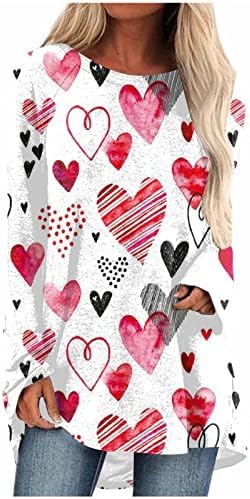 Camisas dos namorados para mulheres adoram camiseta estampada de coração túnicos longos túnicos redondos de