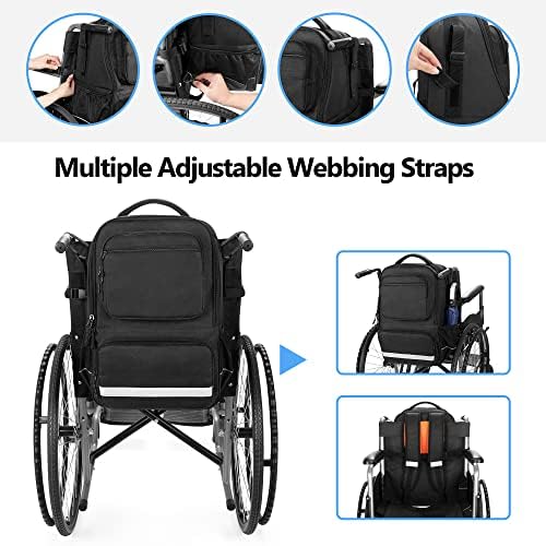 Mochila de cadeira de rodas Samdew, bolsa para cadeira de rodas para pendurar nas costas, bolsa manual