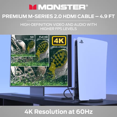 Monster M -Series Certified Premium HDMI Cable 2.0, possui 4K Ultra HD na taxa de atualização de 60Hz, jaqueta