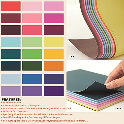 Papel de material colorido variado, 96 papel de construção 20 papel arenoso e brilhante