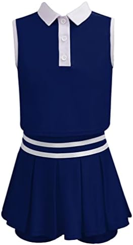 Fldy Kids Girls Golf Golf Tennis Dress Set Golf Tampo Tamas e saia com shorts Sports Skort Conjunto