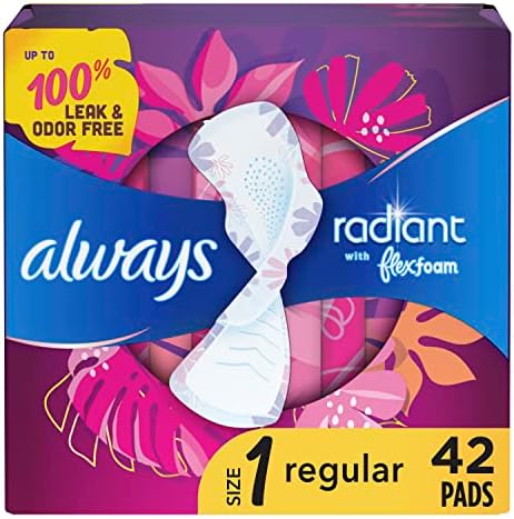 Radiant flexfoam almofadas para mulheres, tamanho 1, absorção regular, até de proteção e proteção livre