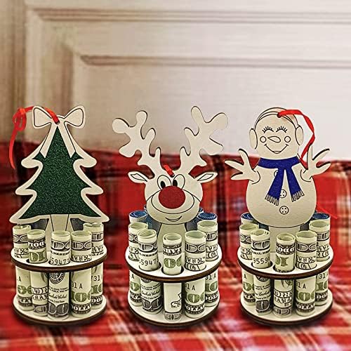 YWMSGM Christmas Money Box, árvore de Natal de madeira feita à mão, rena, caixa de dinheiro do homem -neve,