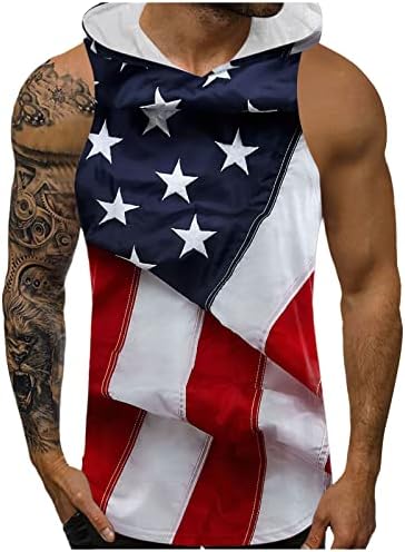 Tampas de treino de bandeira americana retro-patriótica homens com capuz atlético de ginástica sem mangas