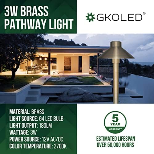 Luzes de via de latão sólida Gkoled, luz do caminho da paisagem de LED de baixa tensão, luz de destaque